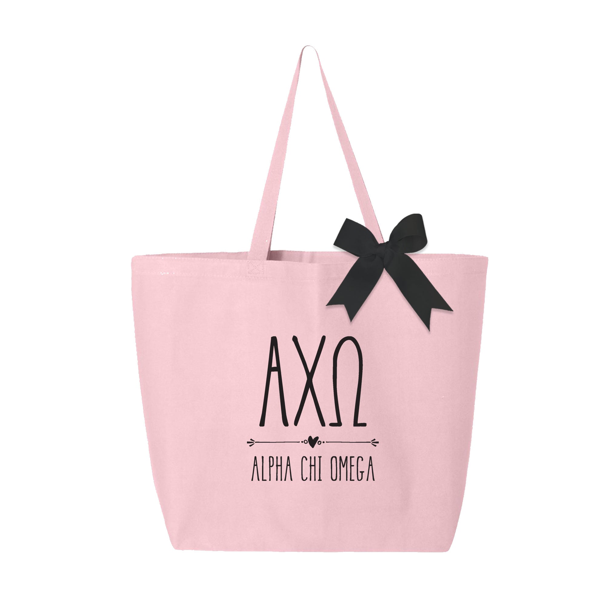 Alpha Chi Omega Pink Canvas Tote Bag with Black Bow