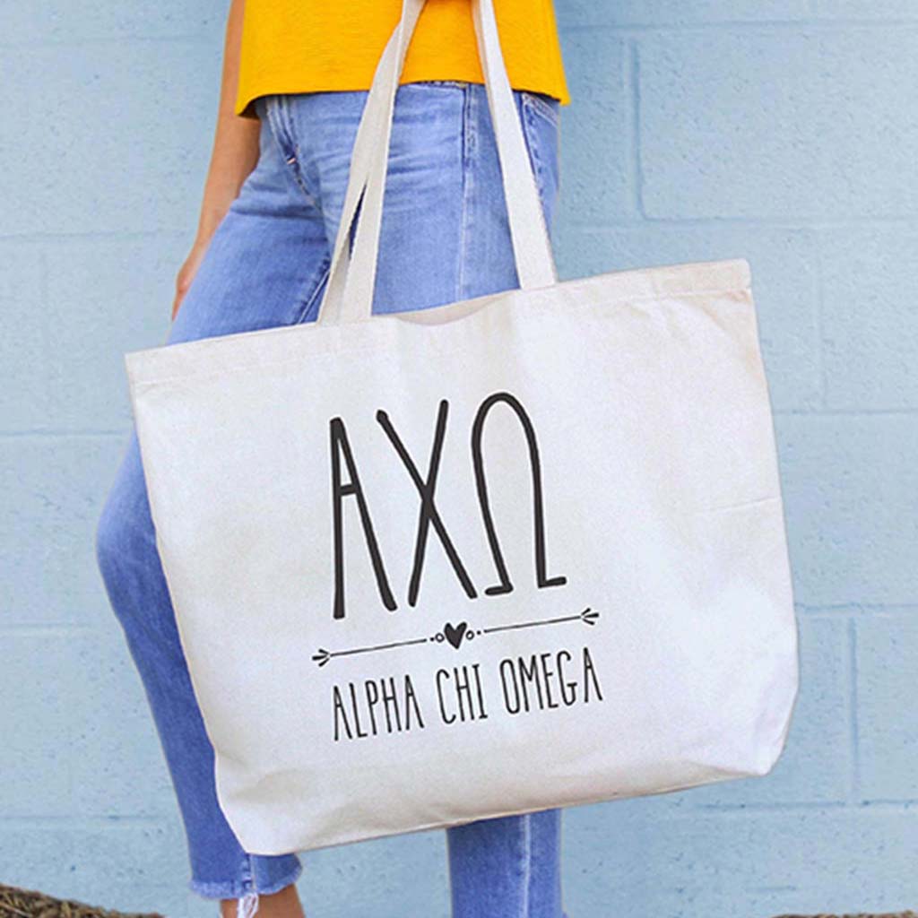 Alpha Chi Omega Stylized Sorority Greek Letters Printed on a Canvas Bag