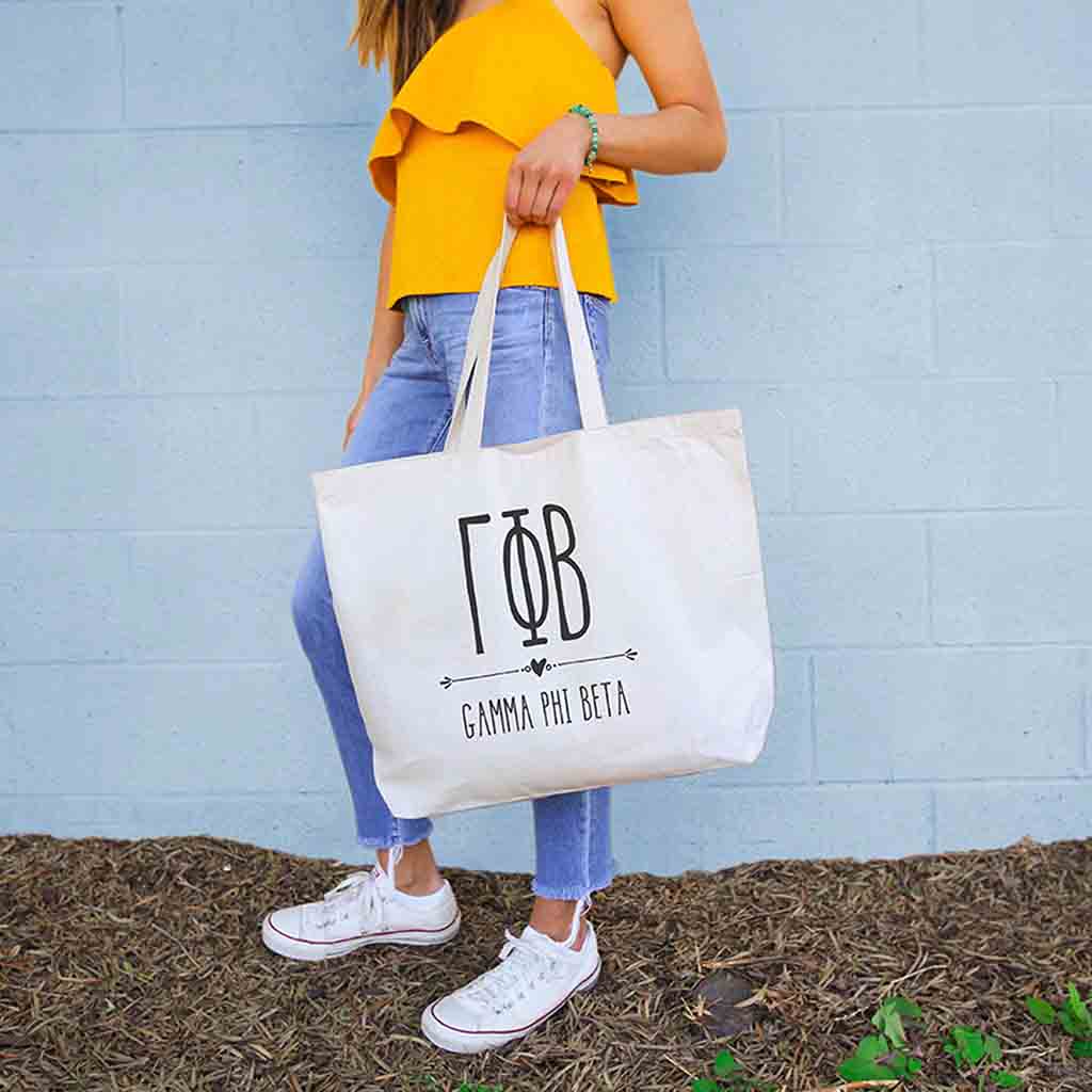 Basic Sorority Greek Letter Embroidered Canvas Boat Tote Bid Day