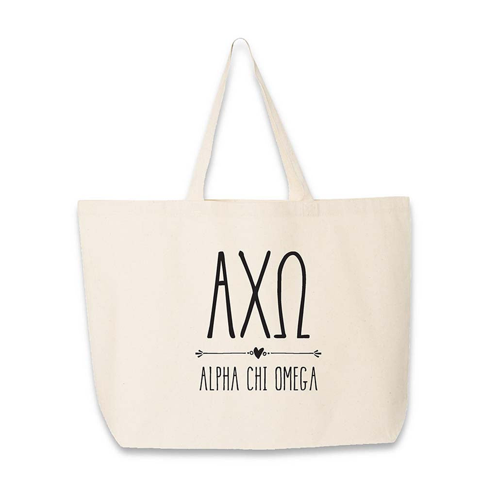 Alpha Chi Omega Stylized Sorority Greek Letters Printed on a Canvas Bag