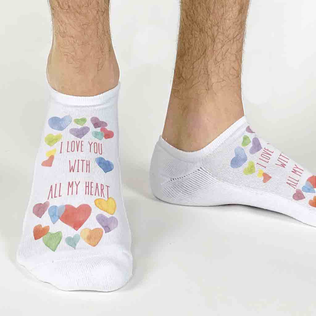 I Love You With All My Heart Valentine's No Show Socks
