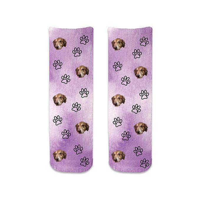 Custom Photo Socks with a Face and Paw Print Design