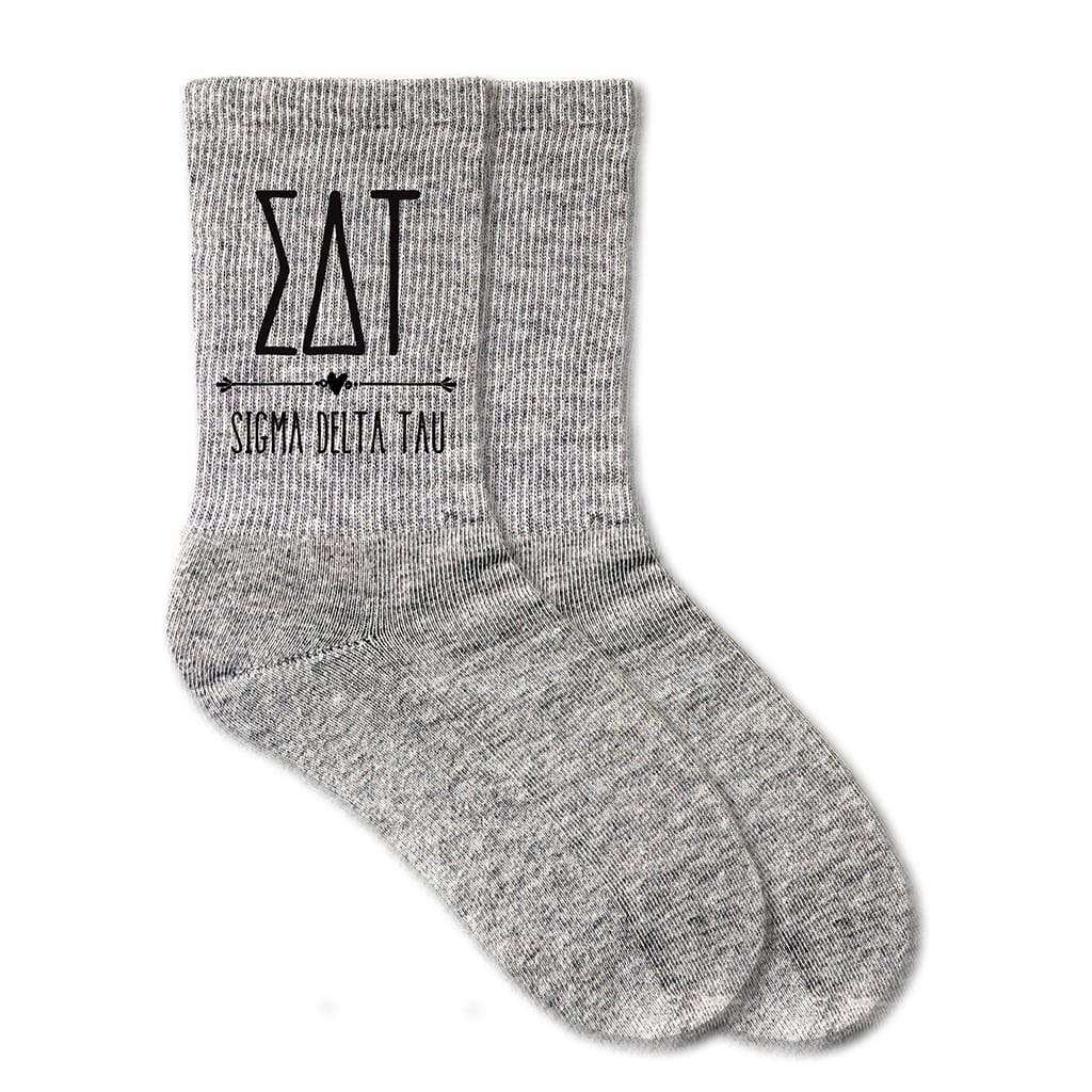 Sigma Delta Tau Boho Greek Letter Crew Socks - Medium / Heather Gray